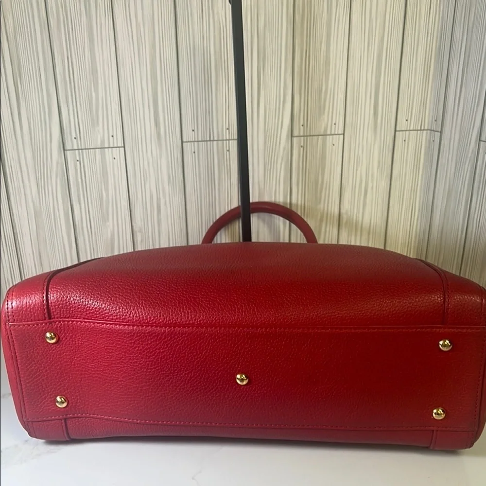 MCM Red Satchel with Gold Accents